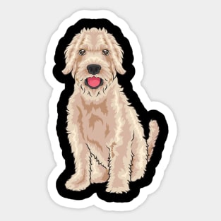 A super cute Goldendoodle looks at you. Sticker